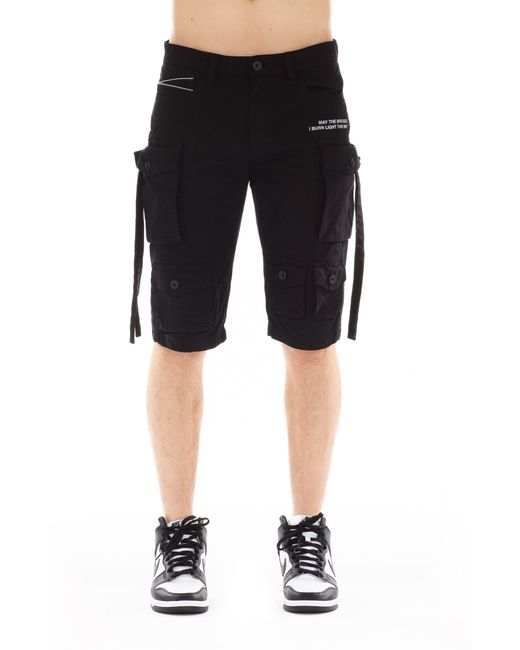 Cult Of Individuality Black Slim Fit Cargo Shorts for men