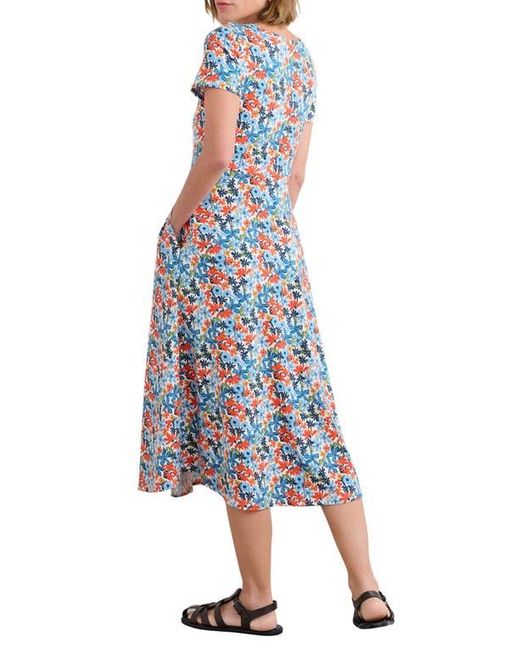 Seasalt Cornwall Blue Veronica Print Stretch Organic Cotton Midi Dress