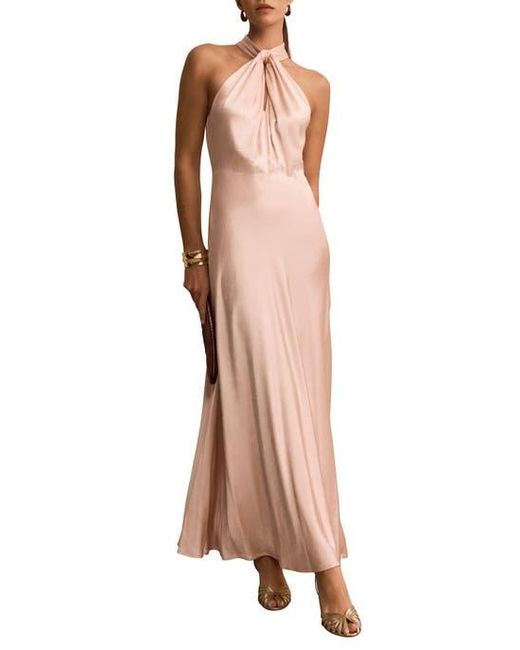 Mint Velvet Satin Halter Maxi Dress in Brown | Lyst