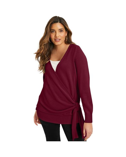 June + Vie Red Wrap-Front Cardigan