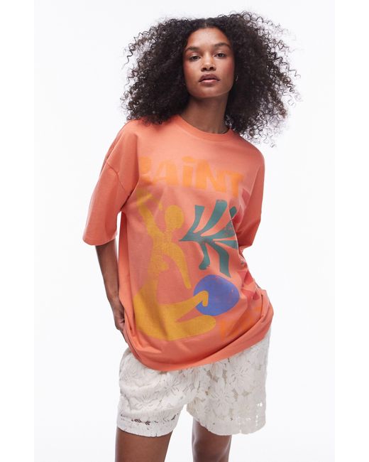TOPSHOP Orange Saint Tropez Oversize Graphic T-shirt