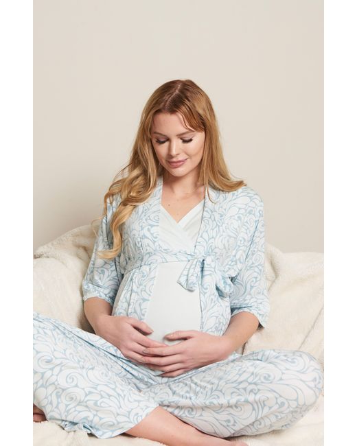 Everly Grey Blue Analise During & After 5-piece Maternity/nursing Sleep Set