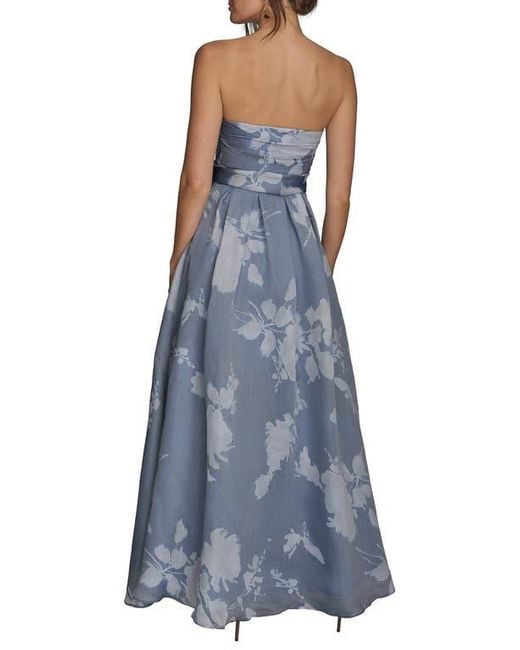 Donna Karan Floral Strapless Fit & Flare Gown in Blue | Lyst