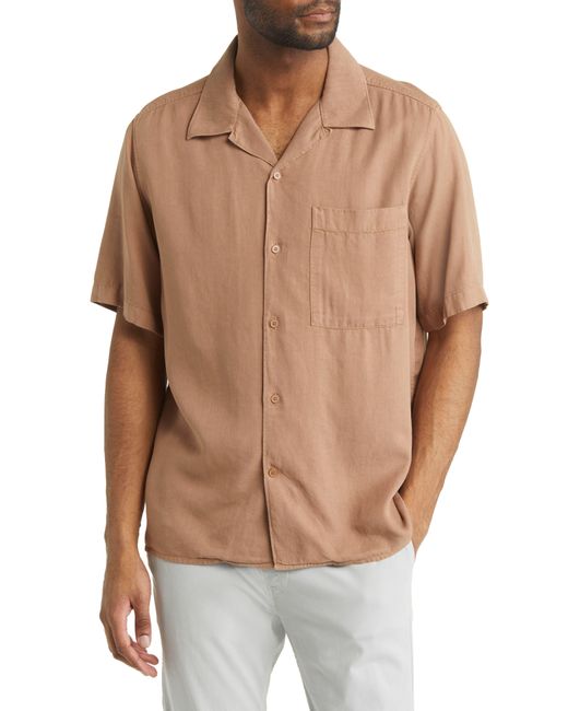 NN07 Brown Julio 5029 Short Sleeve Lyocell & Linen Button-up Camp Shirt for men