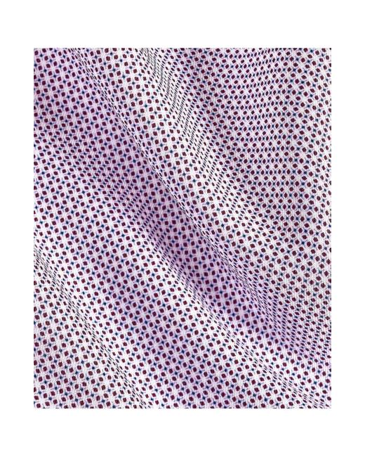 David Donahue Blue Trim Fit Micro Geometric Print Cotton Dress Shirt for men