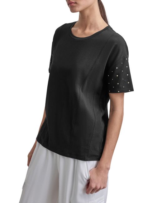 DKNY Black Rhinestone Sleeve T-shirt