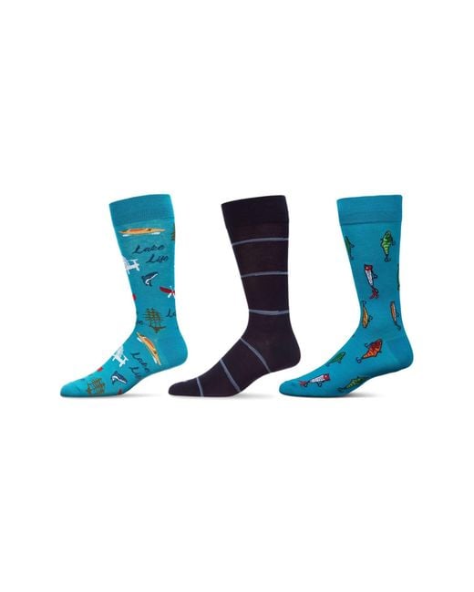 Memoi Blue Hobby Assorted 3-Pack Crew Socks for men