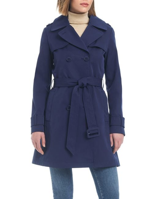 Kate Spade Blue Water Resistant Double Breasted Trench Coat