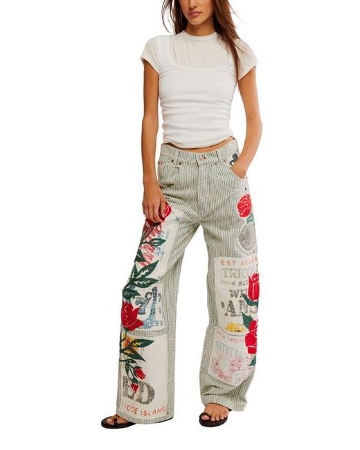 Free People Red Lost And Found High Waist Patch Detail Railroad Stripe Jeans