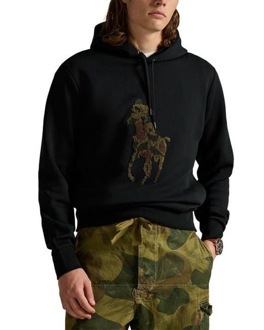 Polo Ralph Lauren Black Camo Big Pony Appliqué Double-Knit Hoodie for men