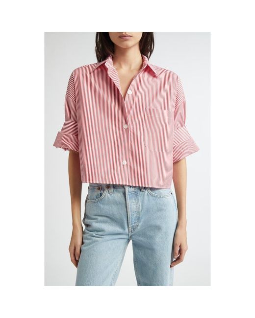 Twp Pink Next Ex Stripe Crop Button-Up Shirt