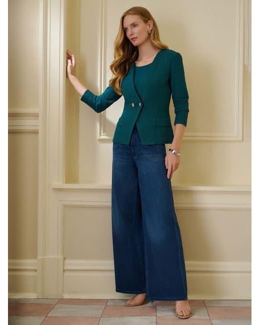 Misook Green Tailored Two-Button Crossover Knit Jacket