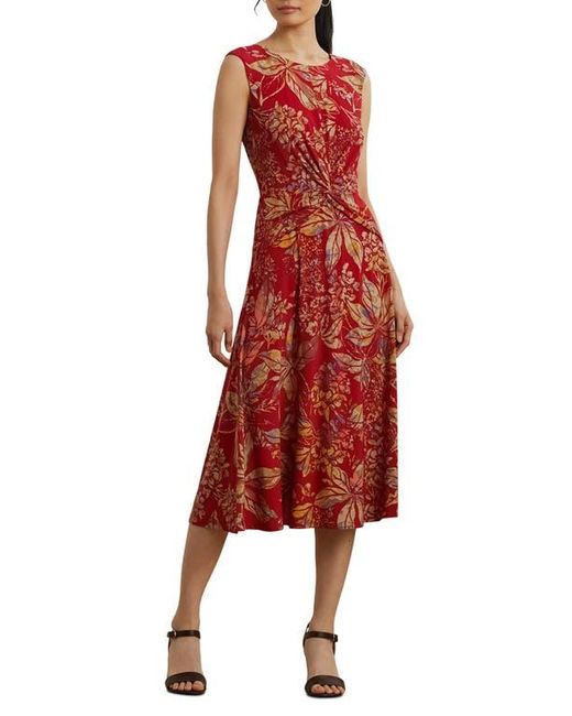 Ralph Lauren Red Floral Print Twist Front Midi Dress
