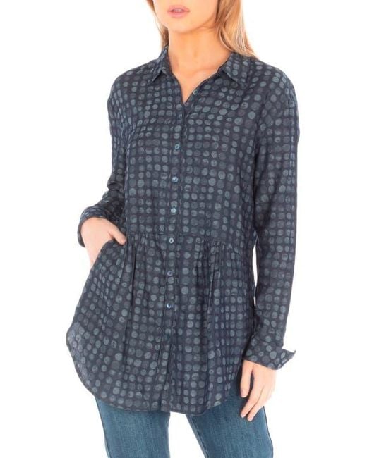 Apny Blue Polka Dot Button-Up Tunic