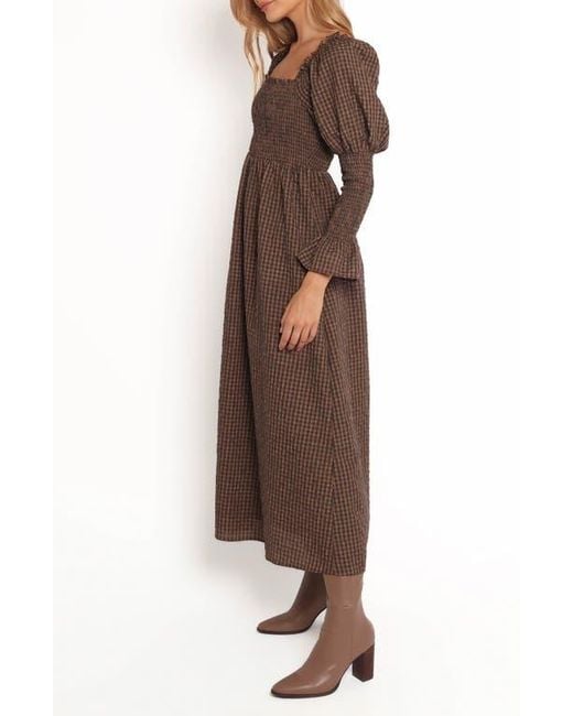 Petal & Pup Cyrena Long Sleeve Fit & Flare Maxi Dress in Brown | Lyst