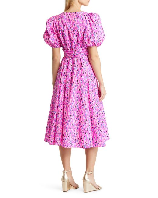 Lilly Pulitzer Pink Juney Puff Sleeve Faux Wrap Midi Dress