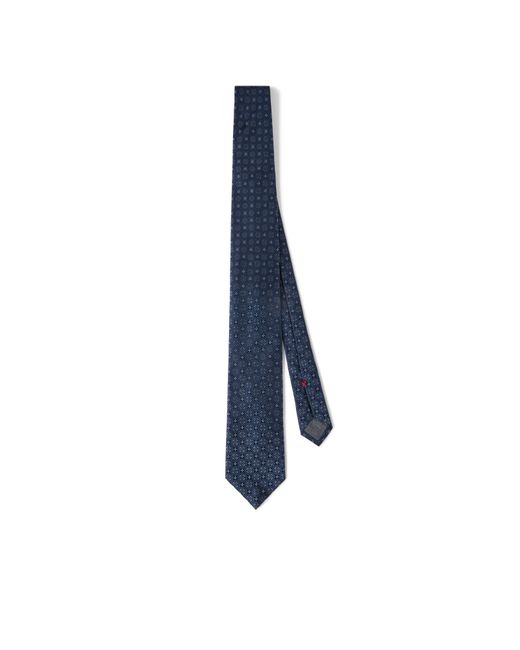 Brunello Cucinelli Blue Silk Tie With Pattern for men