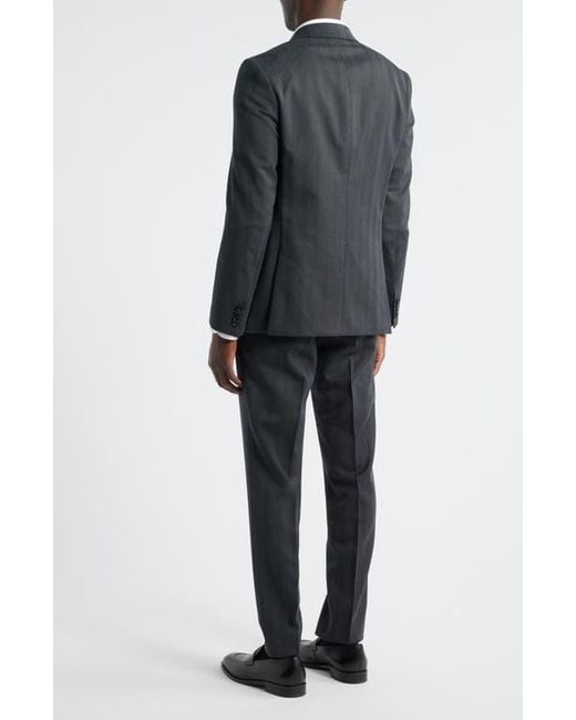 Boss Gray Houston Slim Fit Charcoal Wool Blend Herringbone Suit for men