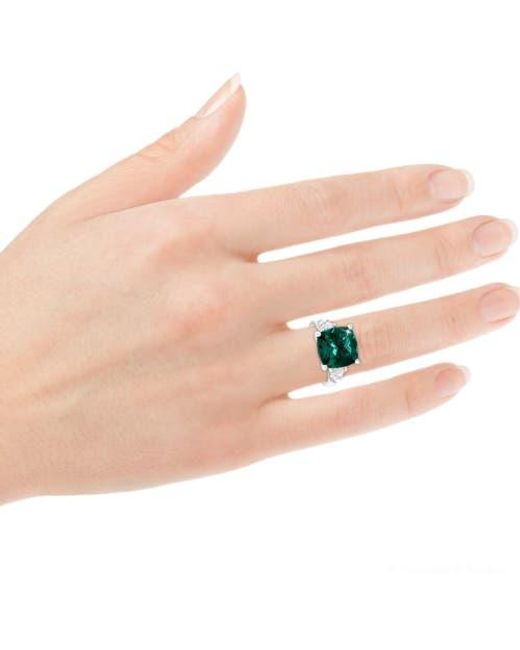 Bliss Diamond Green 7.55Ct Cushion Emerald & Marquise Three Stone Ring 14K Lab Grown