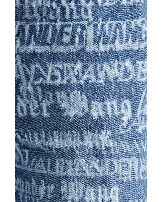 Alexander Wang Blue Ez Newsprint Logo Distressed Relaxed Straight Leg Jeans