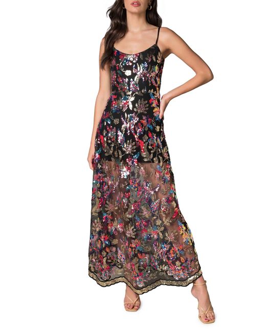 Dress the Population Umalina Sequin Floral Fit & Flare Gown in Brown | Lyst