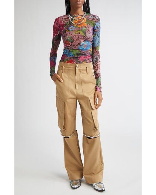 Area Natural Crystal Trim Slit Cargo Pants