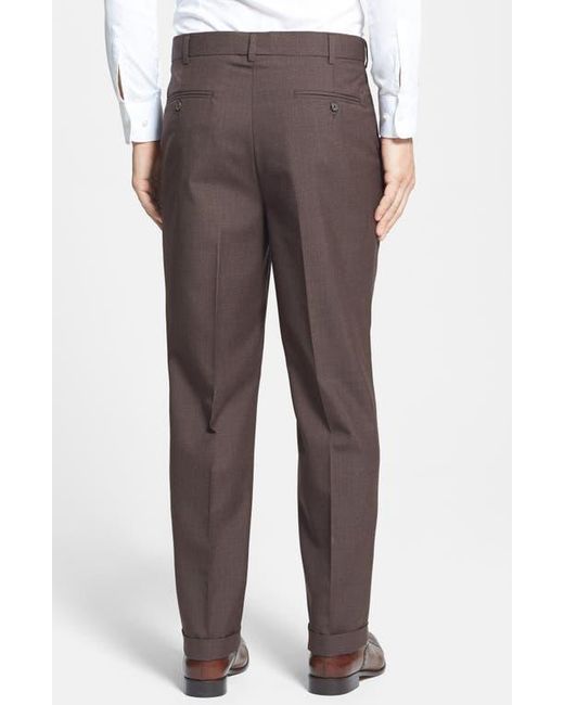 Berle Gray Self Sizer Waist Plain Weave Pleated Washable Trousers for men