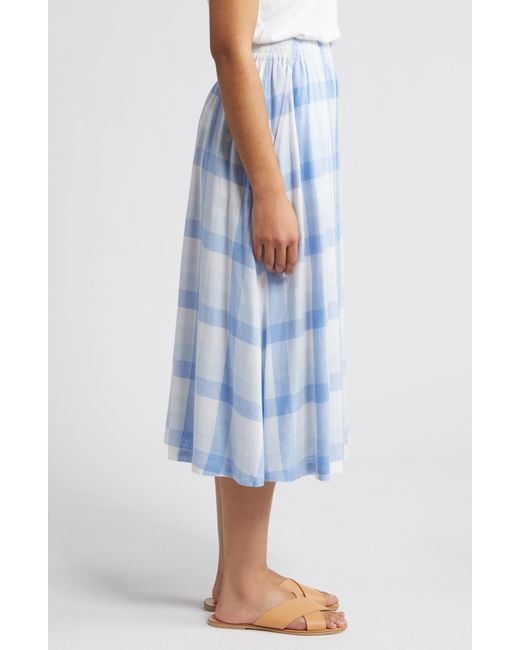 Caslon Blue Caslon(r) Check Linen Blend Midi Skirt