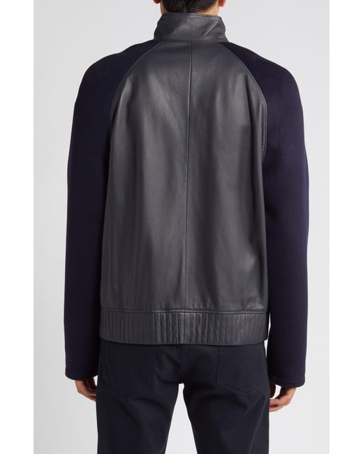 Emporio Armani Black Wool Sleeve Leather Jacket for men