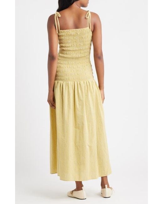 TOPSHOP Yellow Shirred Cotton Seersucker Midi Sundress