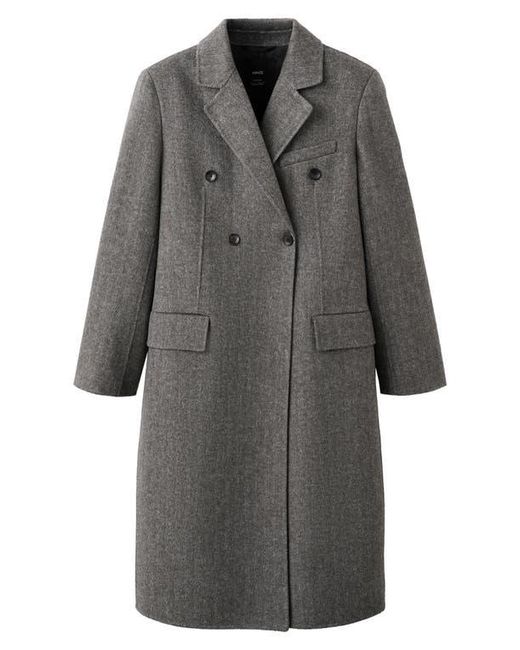 Mango Black Double Breasted Wool Blend Coat