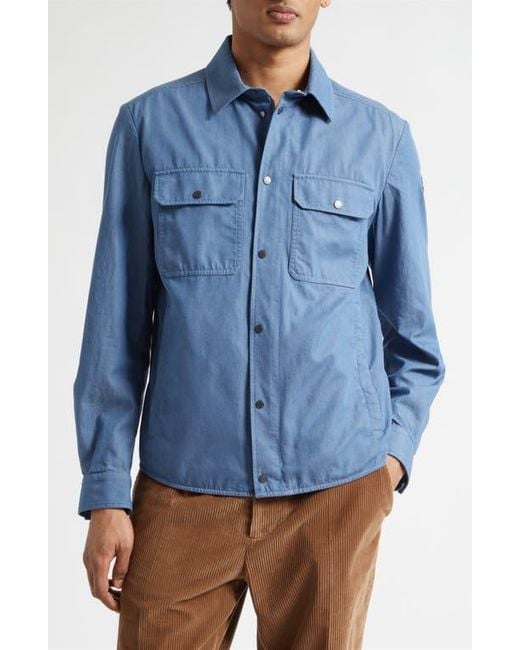 Moncler Blue Logo Patch Denim Shirt Jacket for men