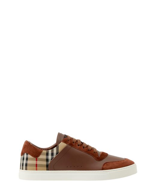 Burberry Brown Leather, Suede And Check Sneakers for men
