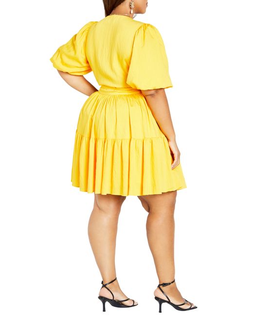 City Chic Yellow Nikola Tiered Wrap Dress