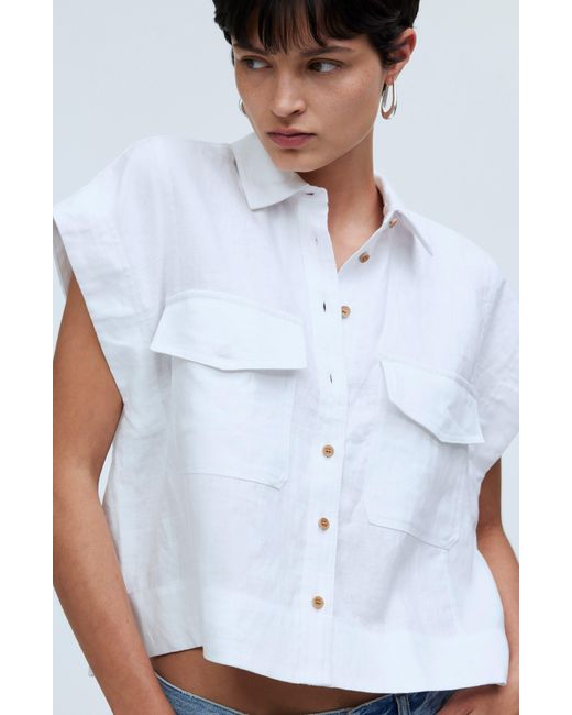 Madewell White Flap Pocket Linen Button-up Shirt