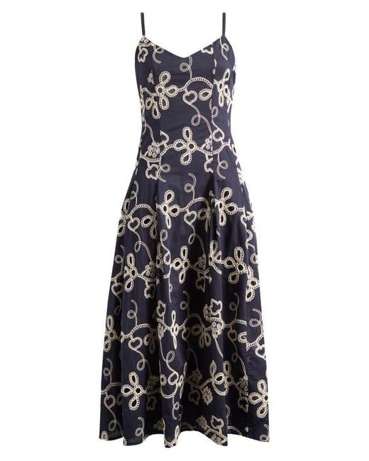 Cece Multicolor Embroidered Godet Pleat Cotton A-Line Dress
