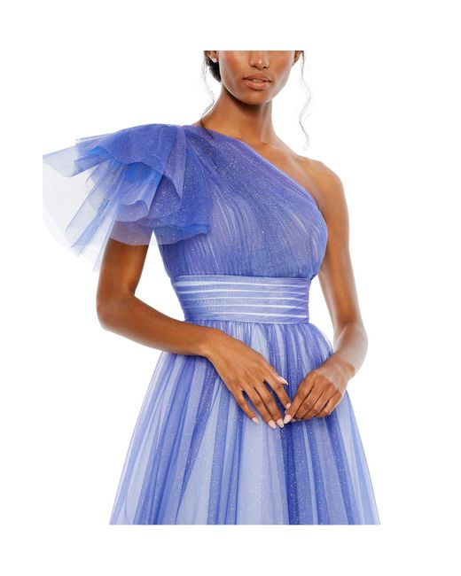 Mac Duggal Blue Sparkle One-shoulder Tulle Ball Gown