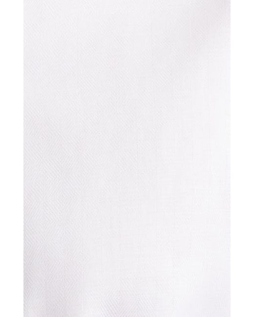 Lorenzo Uomo White Trim Fit Cotton Herringbone Dress Shirt for men