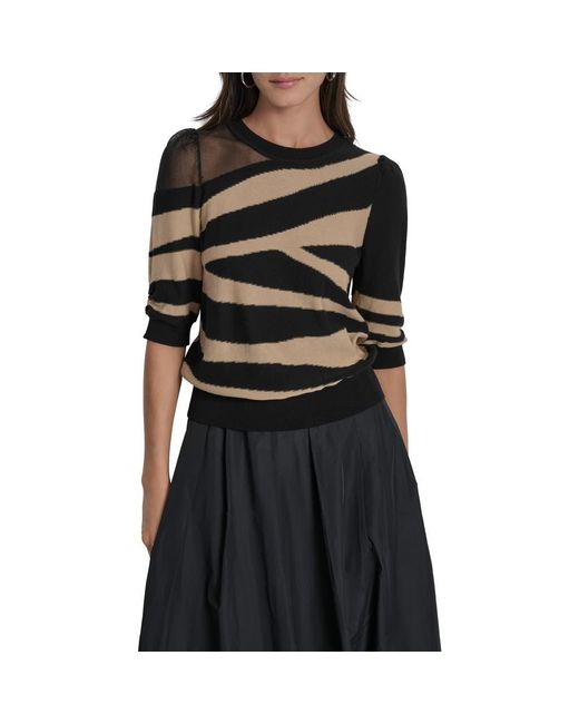 DKNY Black Zebra Stripe Three-Quarter Sleeve Sweater