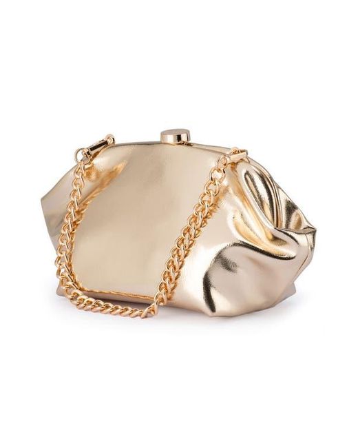 Olga Berg Natural Tally Metallic Faux Leather Frame Clutch