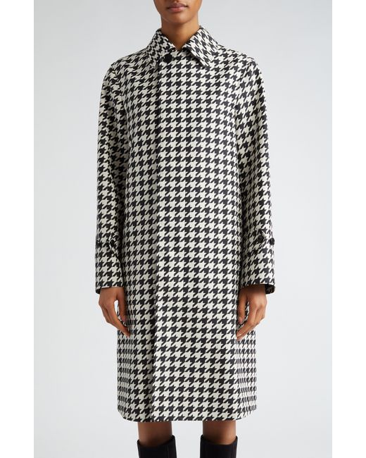 Burberry White Houndstooth Check Twill Long Car Coat