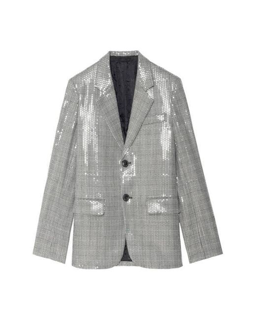 Zadig & Voltaire Gray Vanille Sequin Plaid Blazer