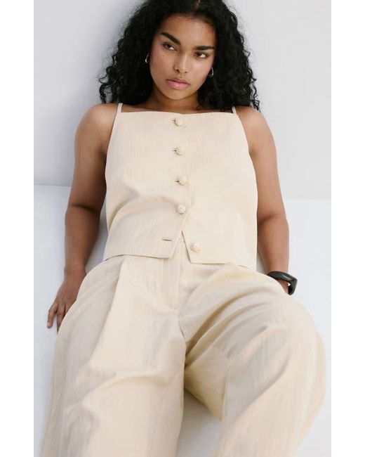 Mango Blue Square Neck Button Front Top