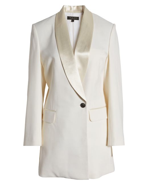 Rag & Bone White Femi Long Sleeve Virgin Wool Blend Tuxedo Dress