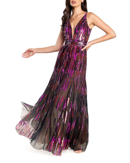 Dress the Population Purple Samira Sequin Embellished Gown