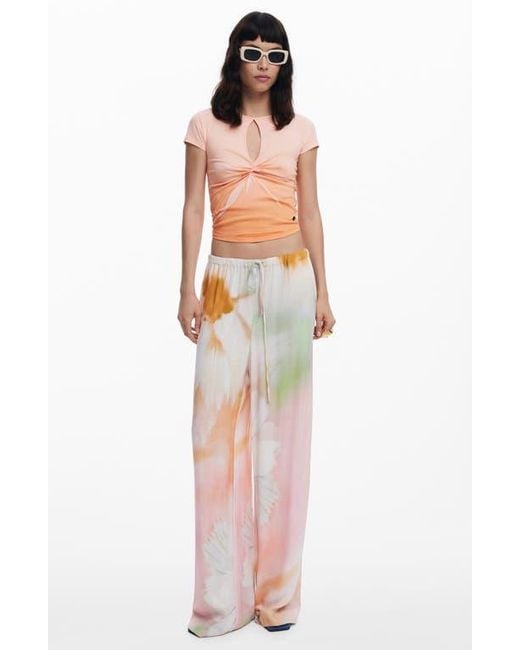 Desigual Orange Keyhole Twist Ombré T-Shirt