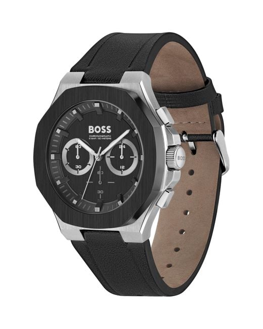 BOSS by HUGO BOSS Taper Chronograph Leather Strap Watch in Black for