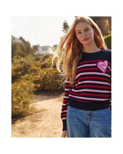 Lands' End Red Drifter Embellished Crew Neck Sweater