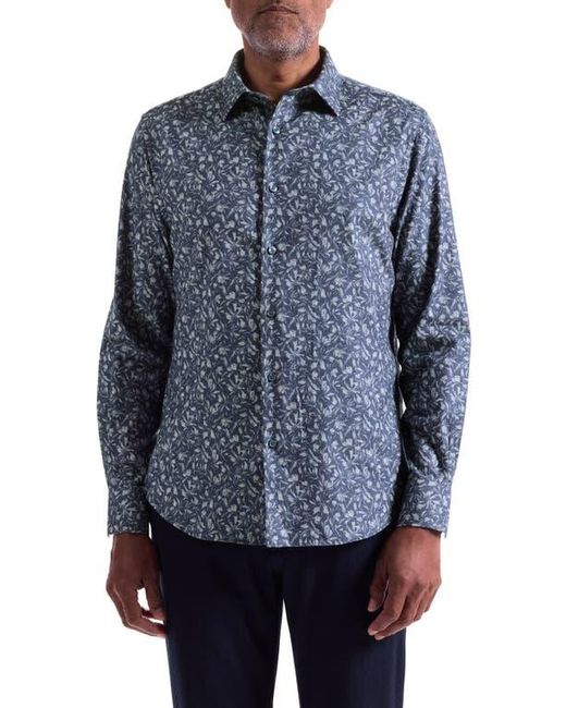 Bugatchi Blue Julian Shaped Fit Floral Print Cotton Button-Up Shirt for men
