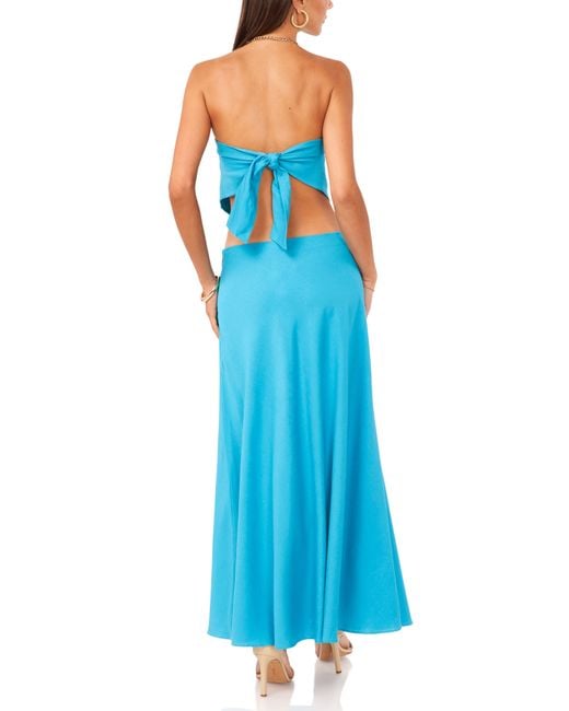 1.STATE Blue Linen Blend Strapless Triangle Top